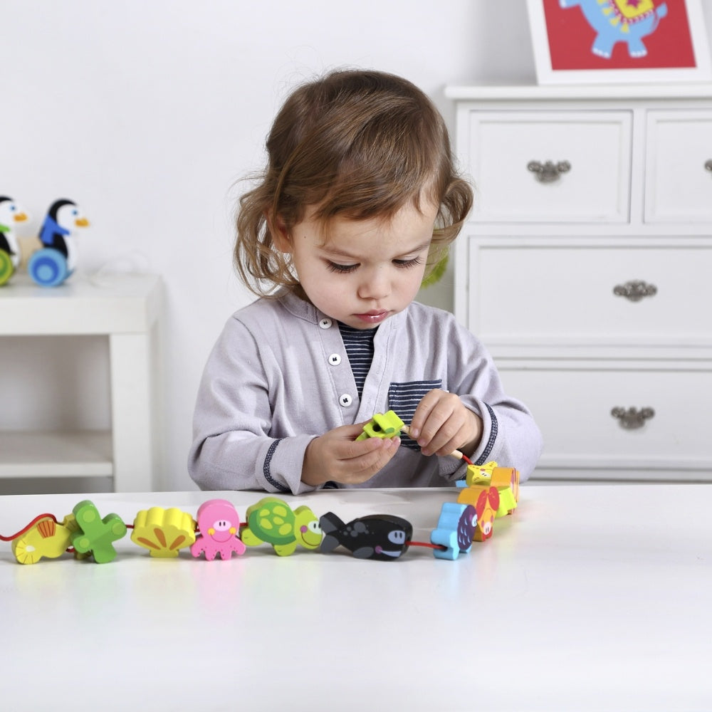 TookyToy - Fine Motor Lacing Blocks - Marine Animals Set