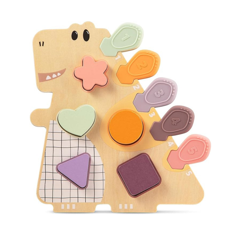 TopBright - Happy Dinosaur - Wooden Shape Sorting Activity Toy - 16pcs