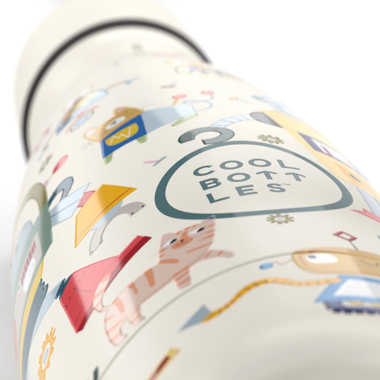 Cool Bottles - Kids Triple-Insulated Water Bottle - Messy Robots 350ml