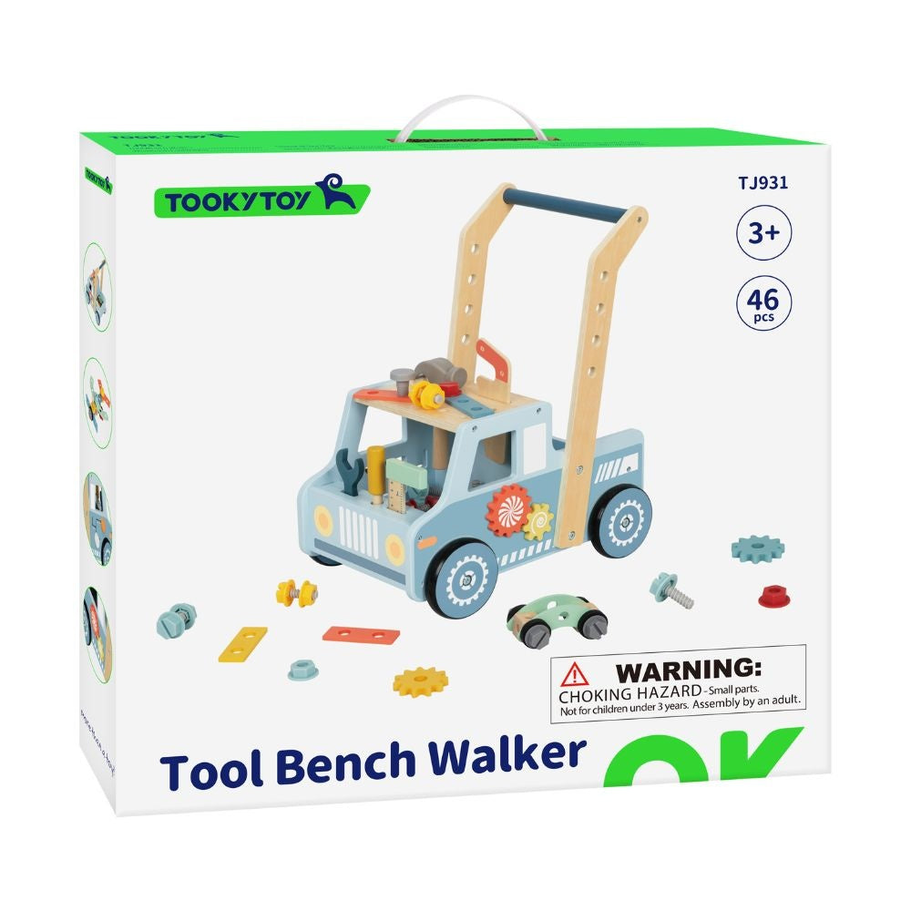 TookyToy - 2-in-1 Wooden Tool Bench & Baby Walker - 46 Pieces