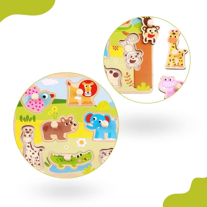 TookyToy - Wooden Peg Puzzle - Animals