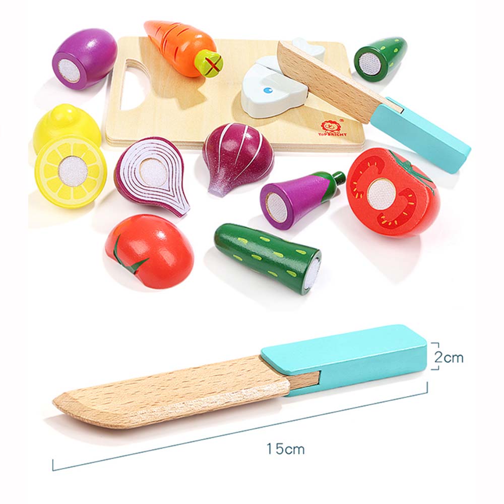 TopBright - Pretend Play Wooden Cutting Food Set, with Knife & Board