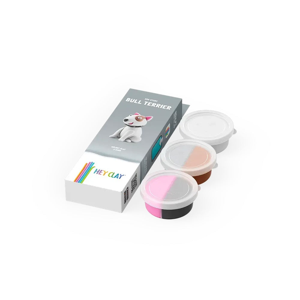 Hey Clay - Modelling Air-Dry Clay with Fun Interactive App - Bull Terrier, Series Dog Story, 3 cans