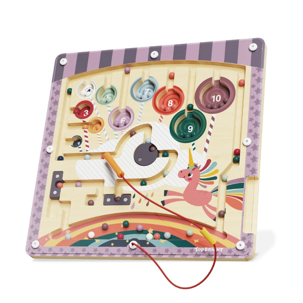 TopBright - Wooden Unicorn Magnetic Maze - Colour Sorting & Matching