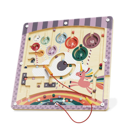 TopBright - Wooden Unicorn Magnetic Maze - Colour Sorting & Matching