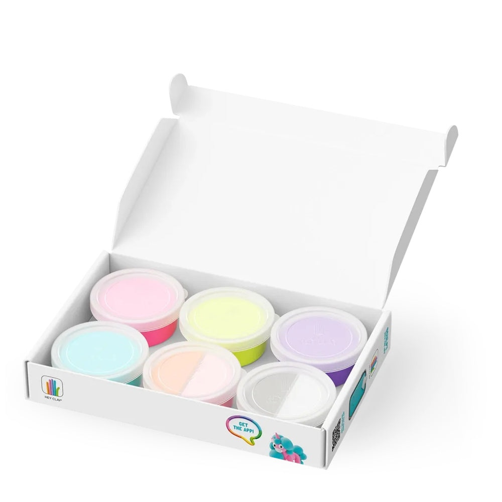 Hey Clay - Modelling Air-Dry Clay with Fun Interactive App - Brighty, Cloudy, Sparky, Series Rainbow Unicorns, 6 cans
