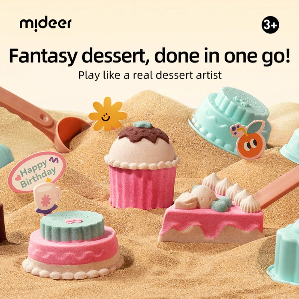 Mideer - Sweet Treat Magic Sand Play Set: 1kg Kinetic Sand with Sensory Bin, Moulds & Tools