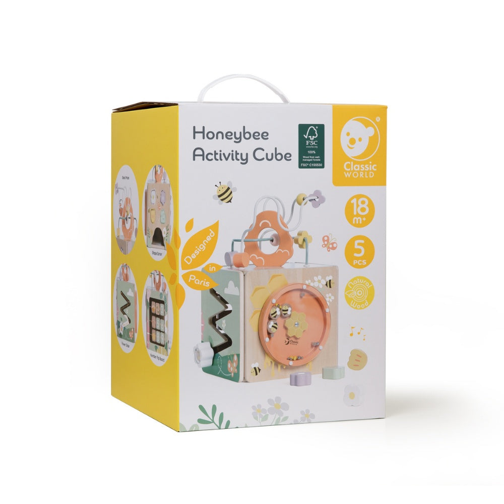 Classic World - Honeybee 5-Sided Wooden Activity Play Cube for Toddlers