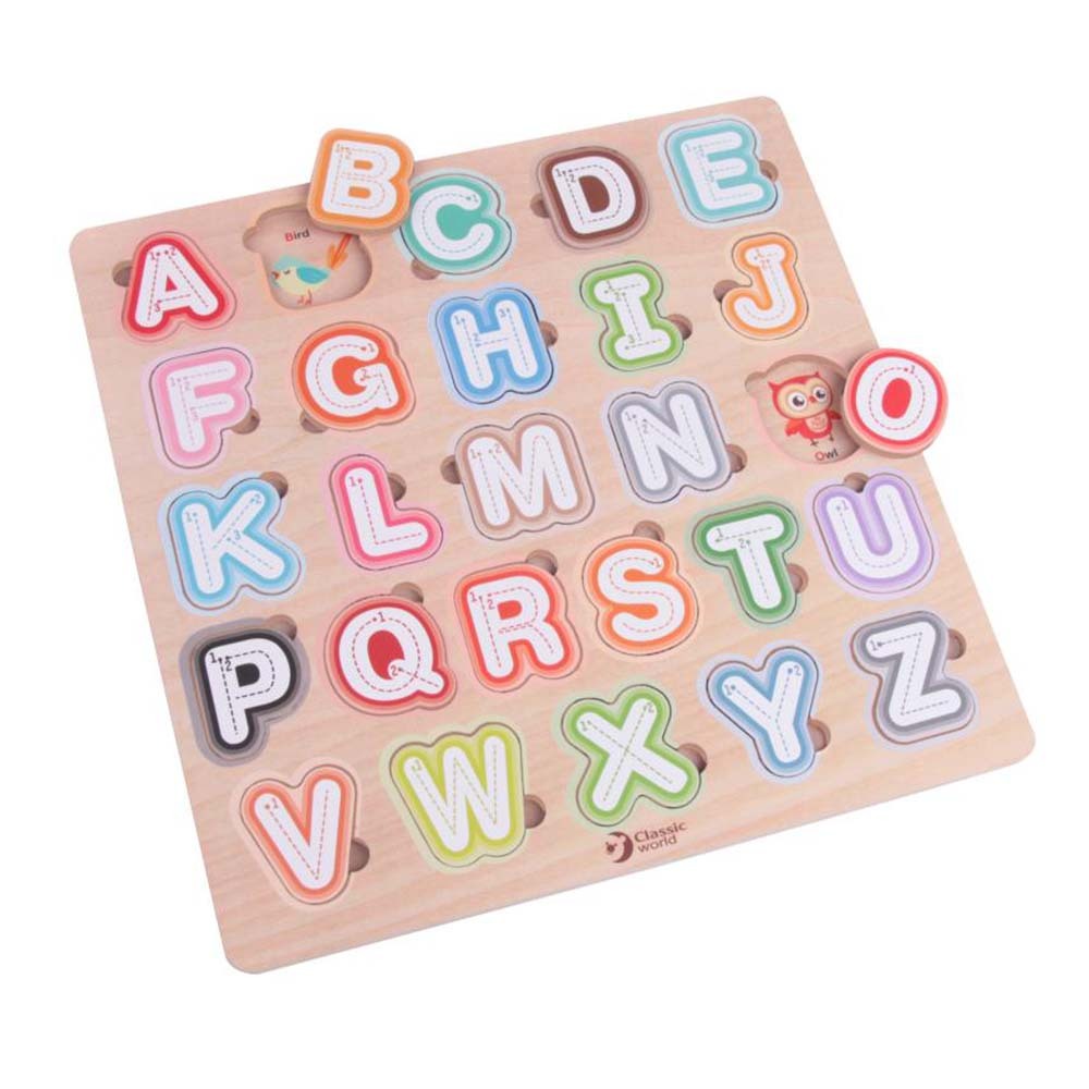 Classic World - Alphabet, Letter Tracing & Animal Wooden Puzzle - 26pcs