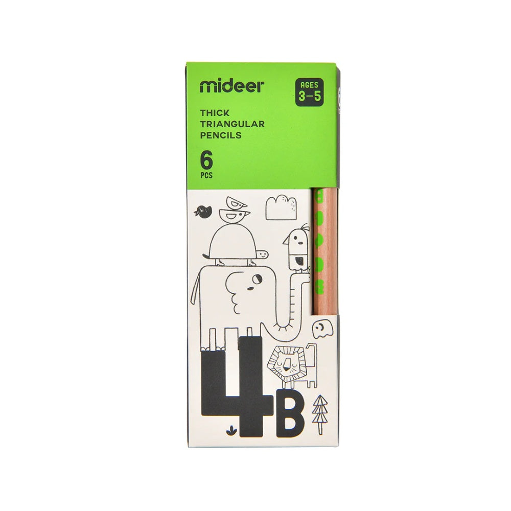 Mideer - Triangular 4B Pencils - 6 Thick Easy Grip Pencils for Early Writing