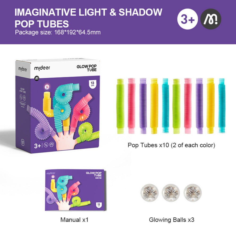 Mideer - Glow Pop Tube Sensory Fidget Toy with Light-Up Balls for Kids