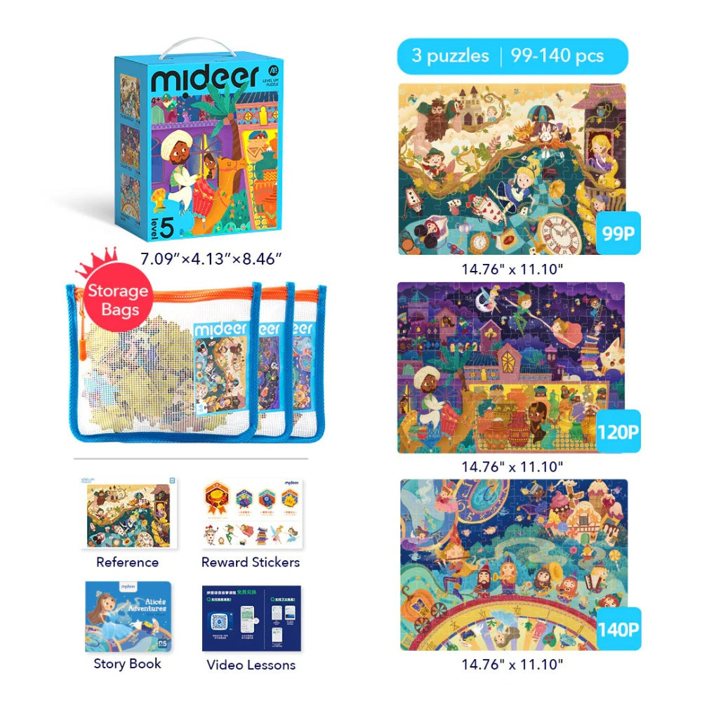 Mideer - Level Up Jigsaw Puzzle for Kids - 3-in-1 - Level 5 Fairytale World