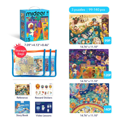 Mideer - Level Up Jigsaw Puzzle for Kids - 3-in-1 - Level 5 Fairytale World