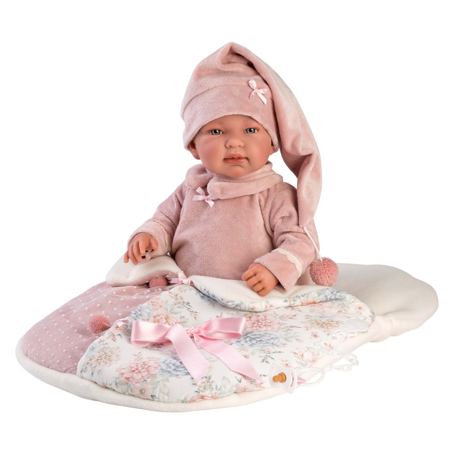 Llorens - Tina Baby Girl Doll with Clothing, Accessories & Multi-Functional Vintage Cushion - 44cm (Mechanism Optional)