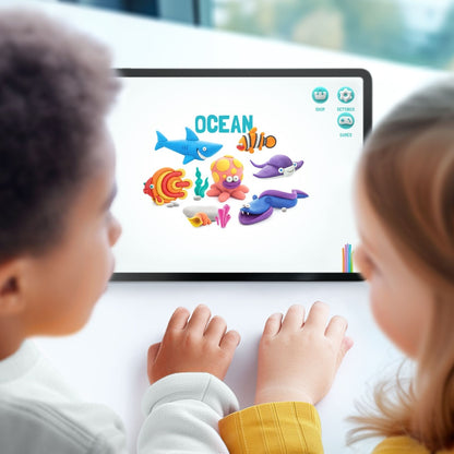 Hey Clay - Modelling Air-Dry Clay with Fun Interactive App - Clownfish, Discus Fish, Eel, Series Ocean, 6 cans