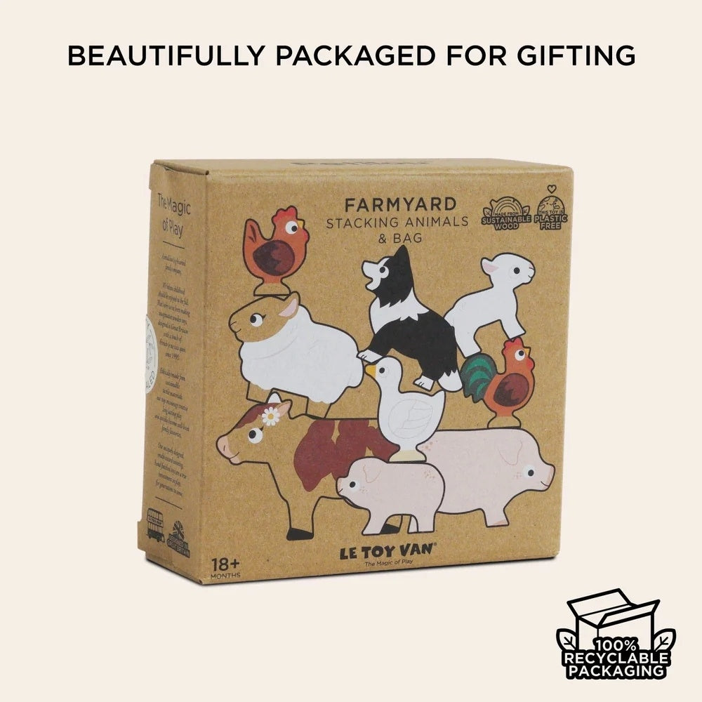 Le Toy Van - Wooden Farmyard Stacking Animals & Bag - 10pcs