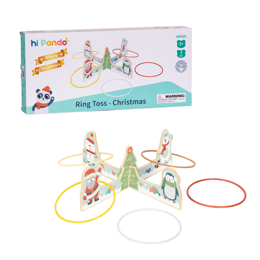 hi Pando - Wooden Ring Toss Game - Christmas Themed - 7pcs