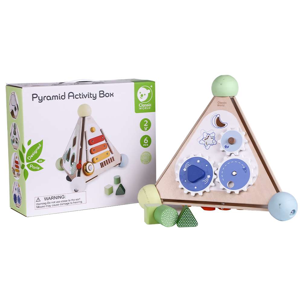 Classic World - Pyramid Activity Box - Four Sided Multi-Activity Busy Board