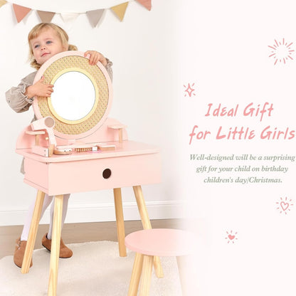 TookyToy - Wooden Dressing Table Role Play Kids with Accesories - 11 Pieces