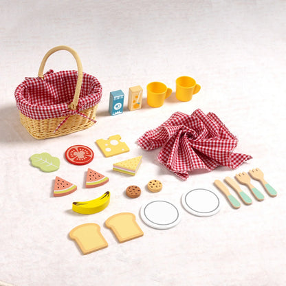 TookyToy - Pretend Play Wooden Picnic Basket Toy Set