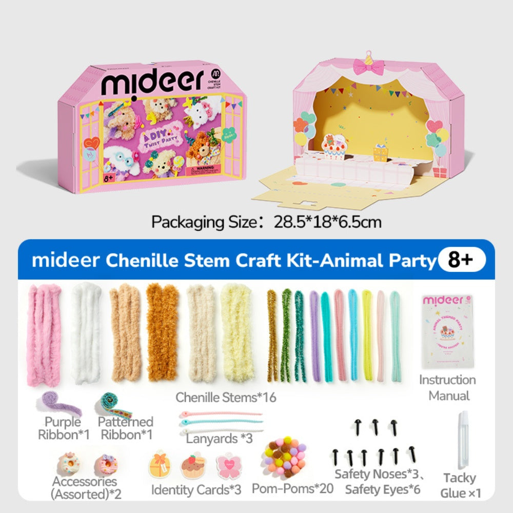Mideer - Animal Party Chenille Stem Arts & Craft Kit: Plush Animals with Pop-Up Stage