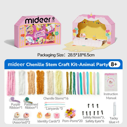 Mideer - Animal Party Chenille Stem Arts & Craft Kit: Plush Animals with Pop-Up Stage