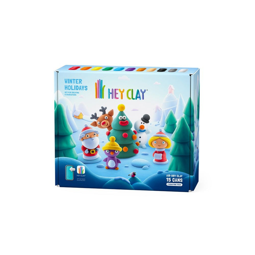 Hey Clay - Modelling Air-Dry Clay with Fun Interactive App - Winter Holidays, 15 cans-**