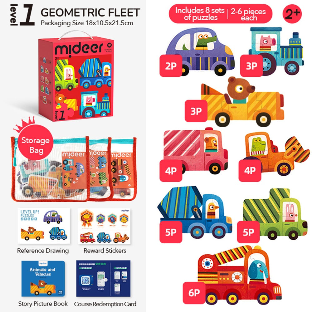 Mideer - Level Up Jigsaw Puzzle for Kids - 8-in-1 - Level 1 Animal Transportation