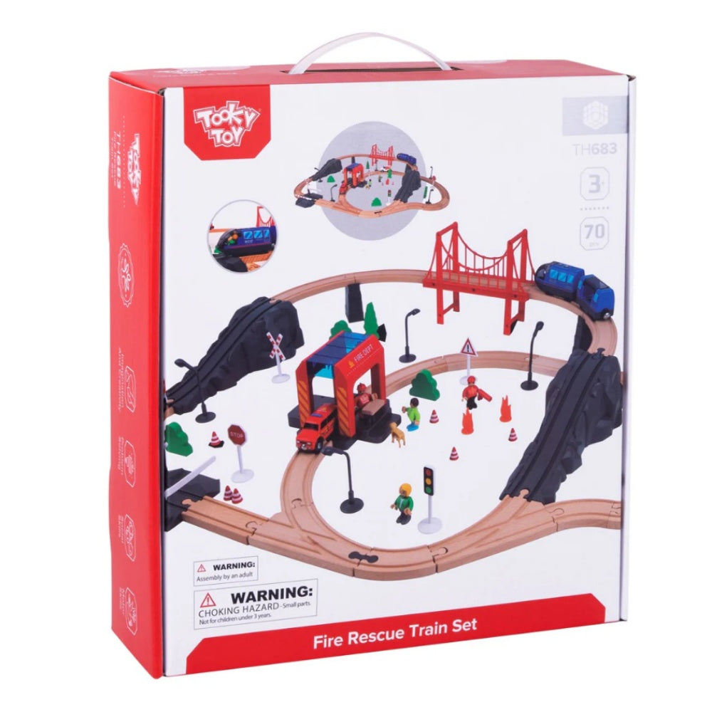 TookyToy - Wooden Train Set - Fire Rescue