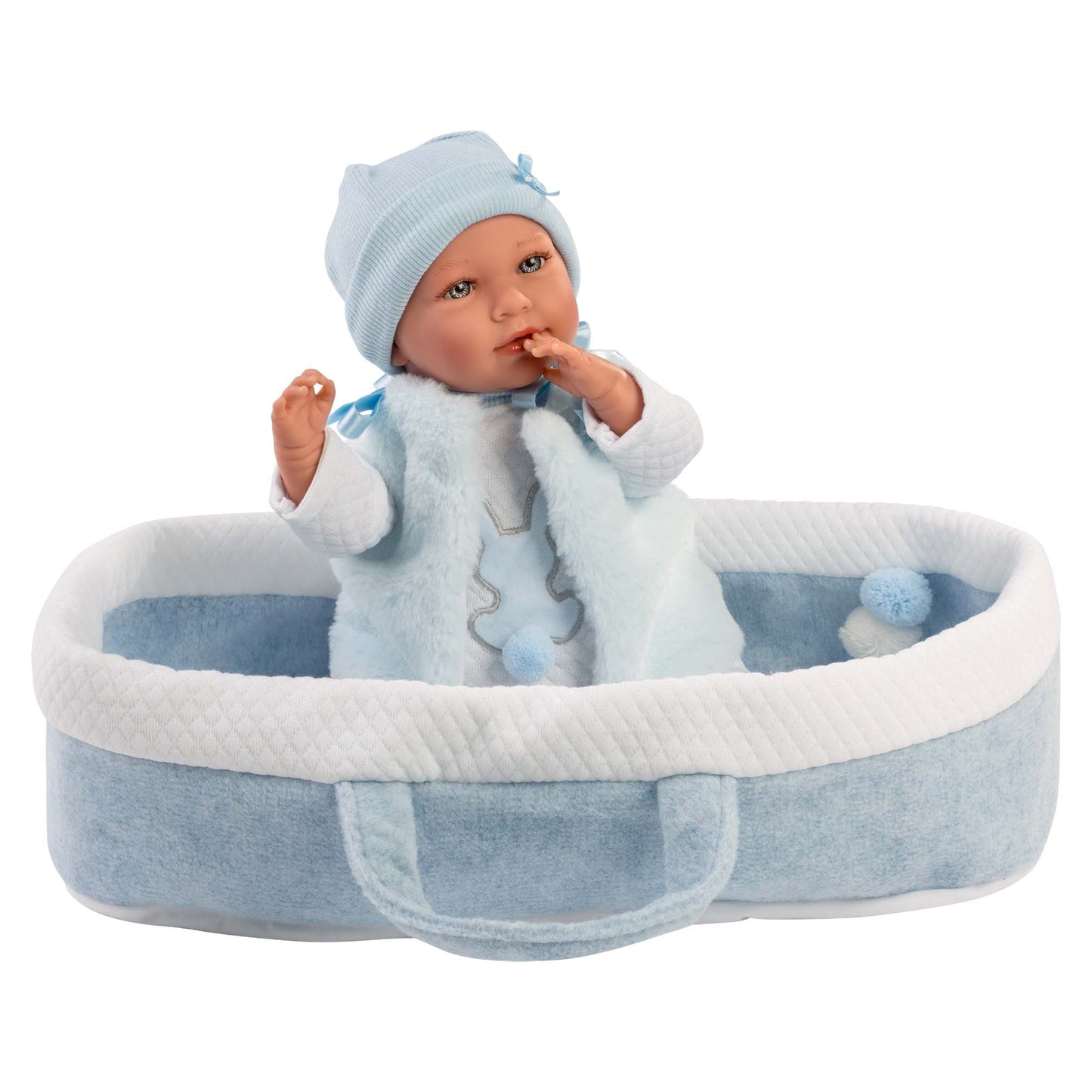 Llorens - Baby Boy Doll with Crying Mechanism & Baby Carrier: Mimo - 42cm - Motherhood