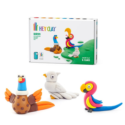 Hey Clay - Modelling Air-Dry Clay with Fun Interactive App - Pheasant, Ara Parrot, Dove, Series Birds, 6 cans