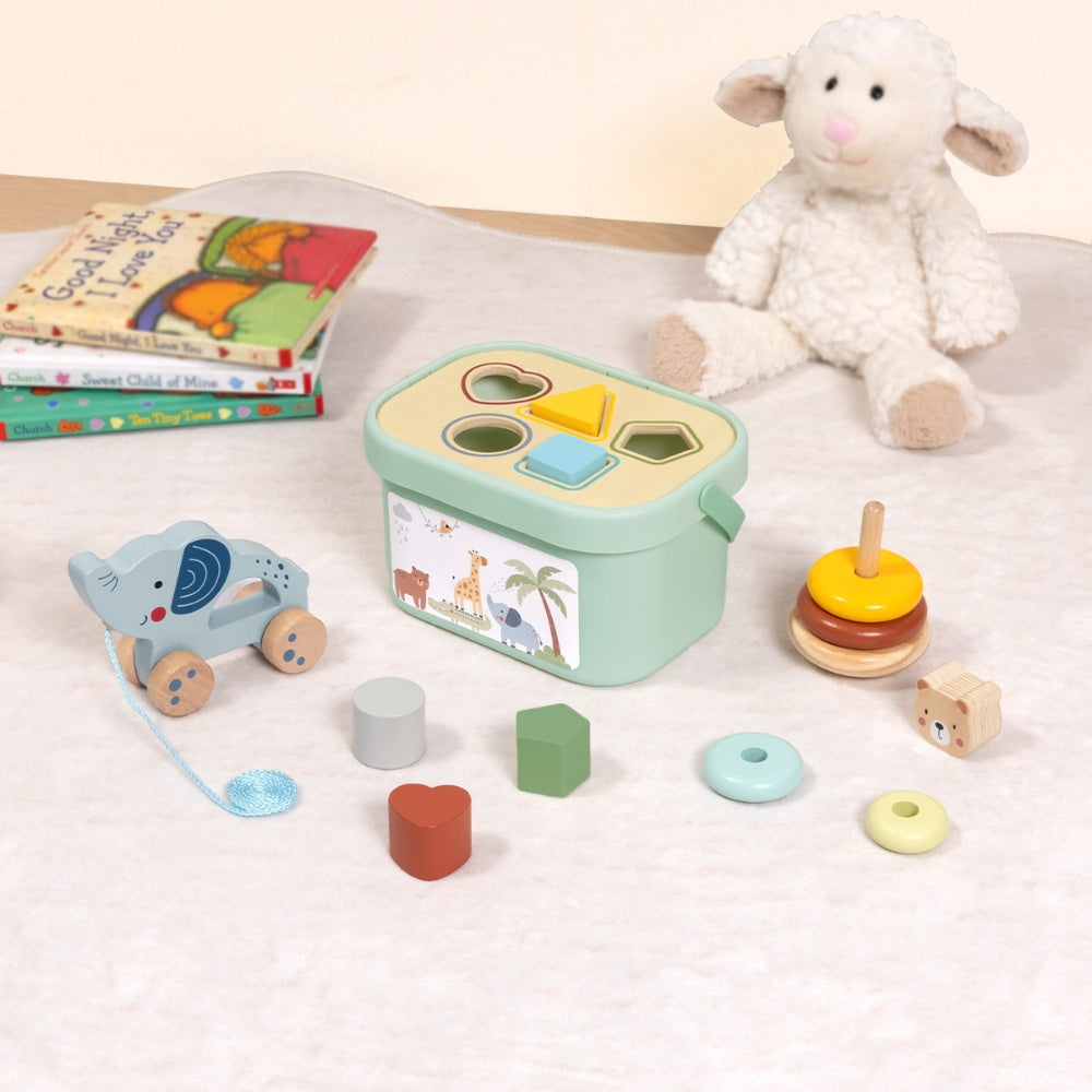 TookyToy - 3-in-1 Activity Set - Shape Sorter Stacker & Pull Along Toy
