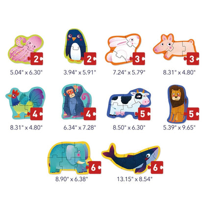 Mideer - Level Up Jigsaw Puzzle for Kids - 10-in-1 - Level 1 Simple Animals