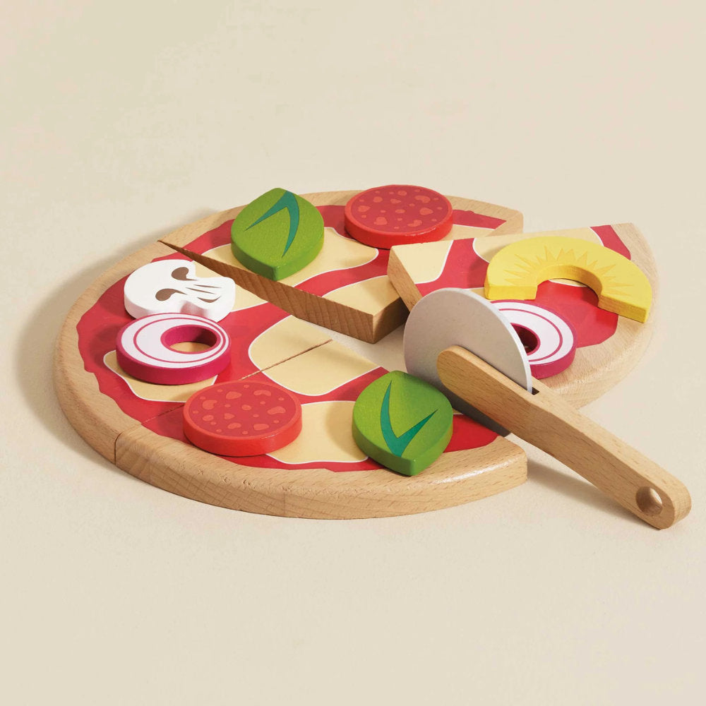 Le Toy Van - Wooden Pizza & Toppings with Slice Cutter - 13pcs