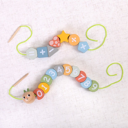 TookyToy - Wooden Fine Motor Number Caterpillar Lacing Toy - 20 Pieces