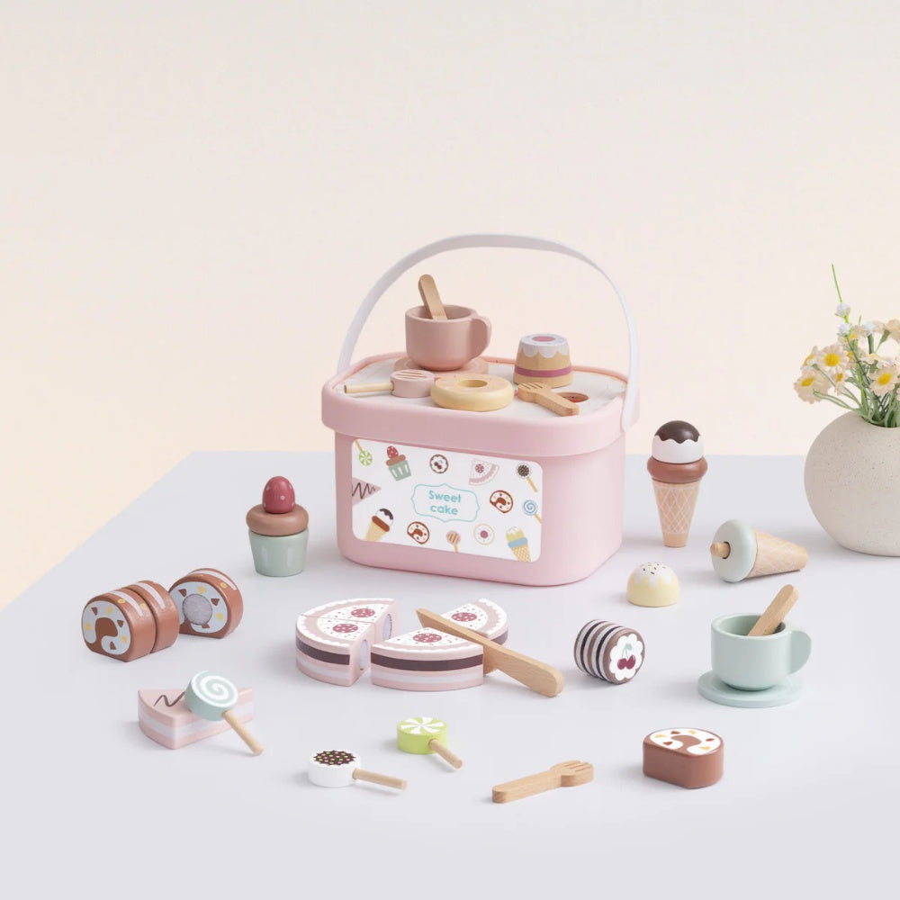 TookyToy - Wooden Tea Party Set in Portable Storage Box - 34 Pieces
