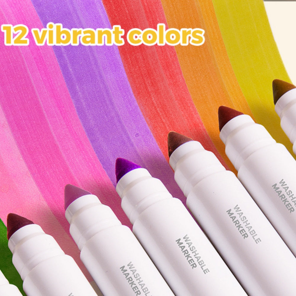 Jar Meló - Washable Markers - Broad Tip, 12 Vibrant Colours for Kids