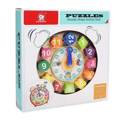 TopBright - Wooden Shape Sorting Clock - Montessori Teaching Time Number Puzzle for Kids