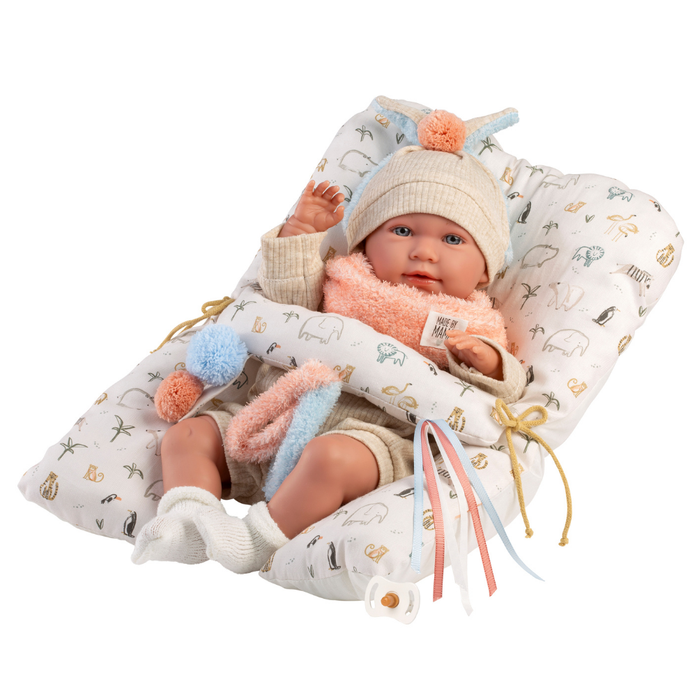 Llorens - Baby Girl Doll with Clothing & Animal themed Cushion: Mimi - 42cm