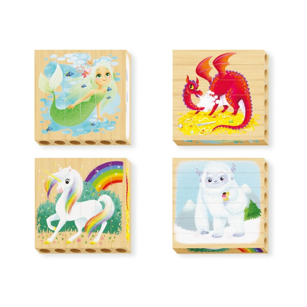 Quercetti - Wooden, Eco-Friendly Fantastic Animals Block Puzzles: 4 Puzzles
