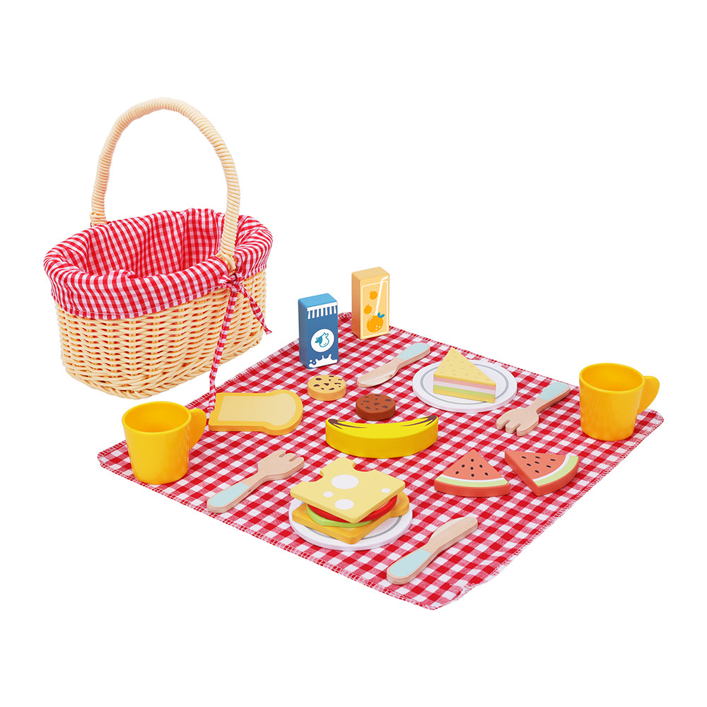 TookyToy - Pretend Play Wooden Picnic Basket Toy Set - Motherhood