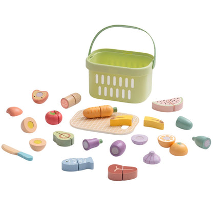 TookyToy - Wooden Cutting Food Play Set in Portable Storage Box - 31 Pieces