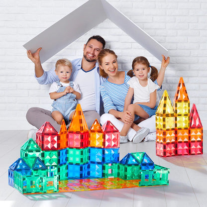 Mideer - Colourful Magnetic Tiles Building Set & Wheels - 100pcs