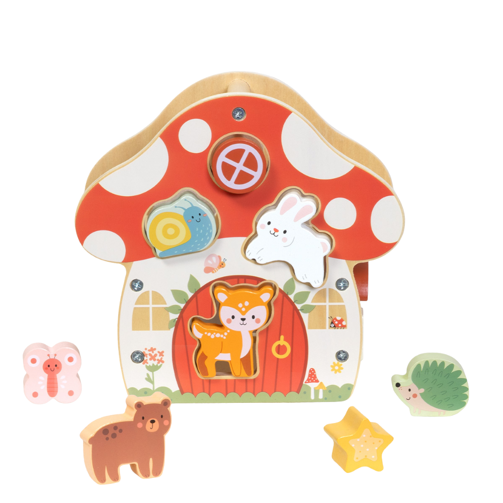 TookyToy - Mushroom House Wooden Shape Sorter Activity Toy