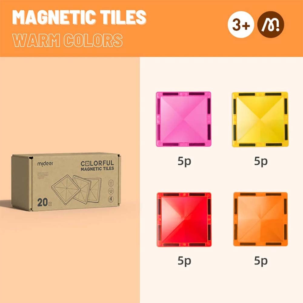 Mideer - Colourful Magnetic Tiles Building Set - Warm Colours - 20pcs