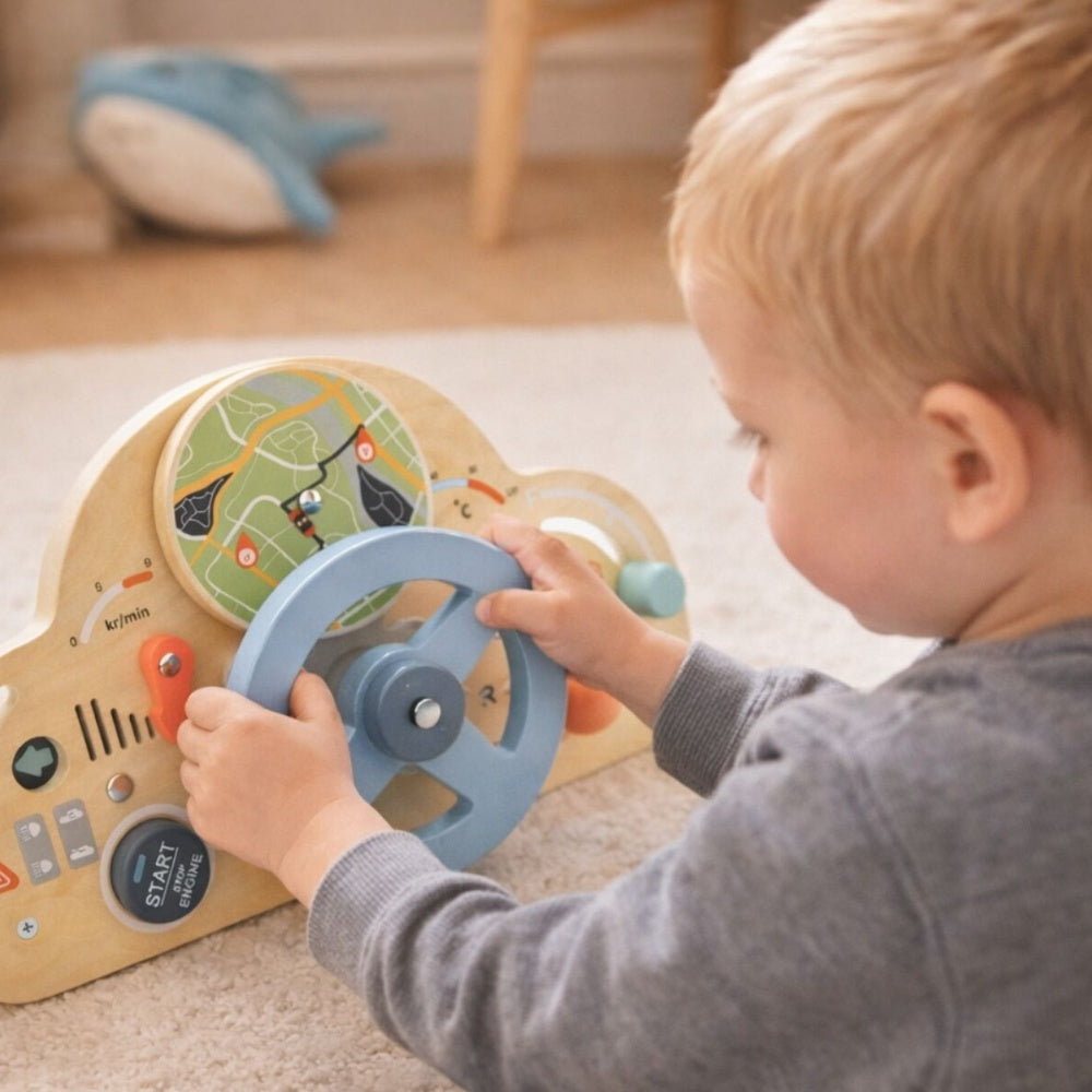 TookyToy - Wooden Drive Busy Board - Montessori Activity for Toddlers