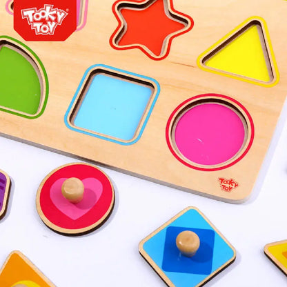 TookyToy - Wooden Peg Puzzle - Shapes & Colours