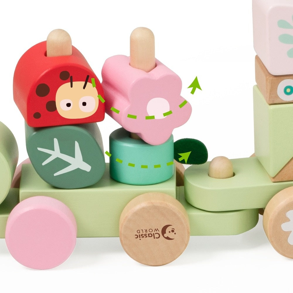 Classic World - Pull Train with Building Blocks - Wooden Jungle - 27pcs