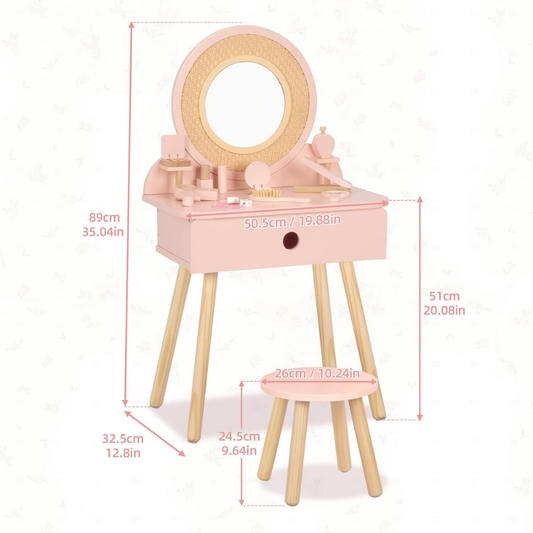 TookyToy - Wooden Dressing Table Role Play Kids with Accesories - 11 Pieces