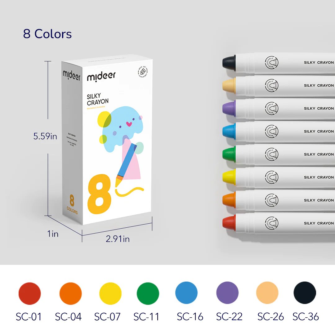 Mideer - Silky Quick - Dry Crayons - 8 Colours